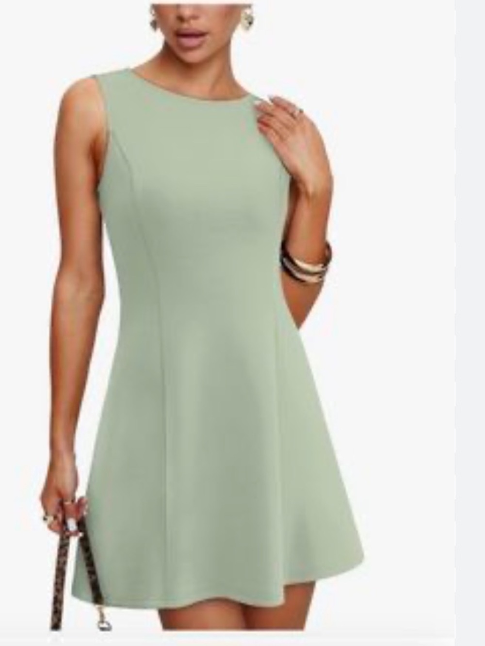 Sleeveless A-Line Dress in Light Sage Green